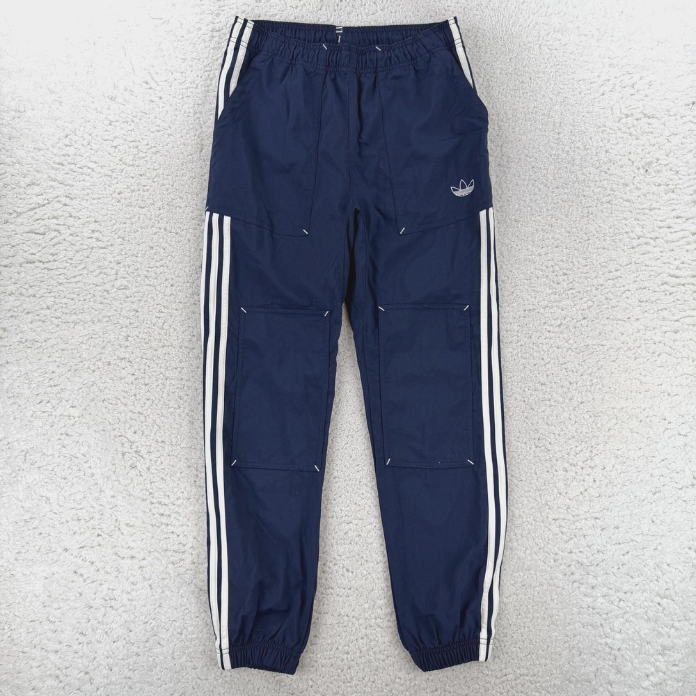 Adidas Track Pants Mens Small Blue Originals Woven Nylon 3 Stripe Joggers